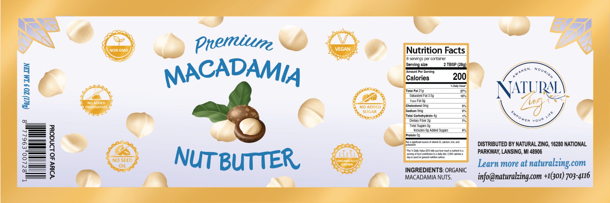 Macadamia Nut Butter 6oz - Natural Zing