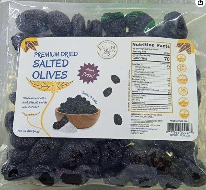 Salted Peruvian Botija Black Dried Olives (Pitted) - Natural Zing