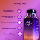 Vital Purple: High Flavanol Cocoa Nibs 10z | High Antioxidant | Low Cadmium | Raw Cacao - Natural Zing