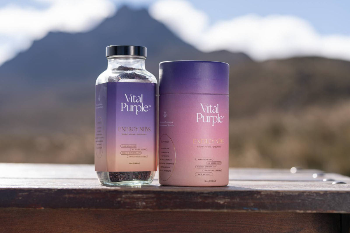 Vital Purple: High Flavanol Cocoa Nibs 10z | High Antioxidant | Low Cadmium | Raw Cacao - Natural Zing