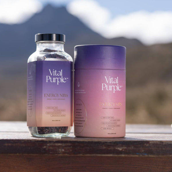 Vital Purple: High Flavanol Cocoa Nibs 10z | High Antioxidant | Low Cadmium | Raw Cacao - Natural Zing