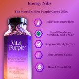 Vital Purple: High Flavanol Cocoa Nibs 10z | High Antioxidant | Low Cadmium | Raw Cacao - Natural Zing