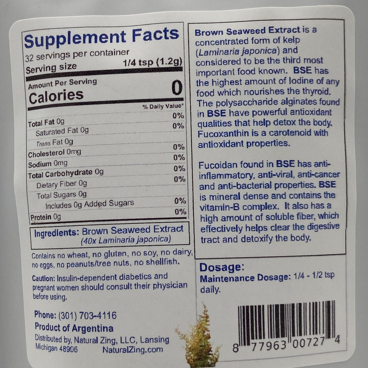 Brown Seaweed Extract Powder 2oz (60 Capsules) - Natural Zing