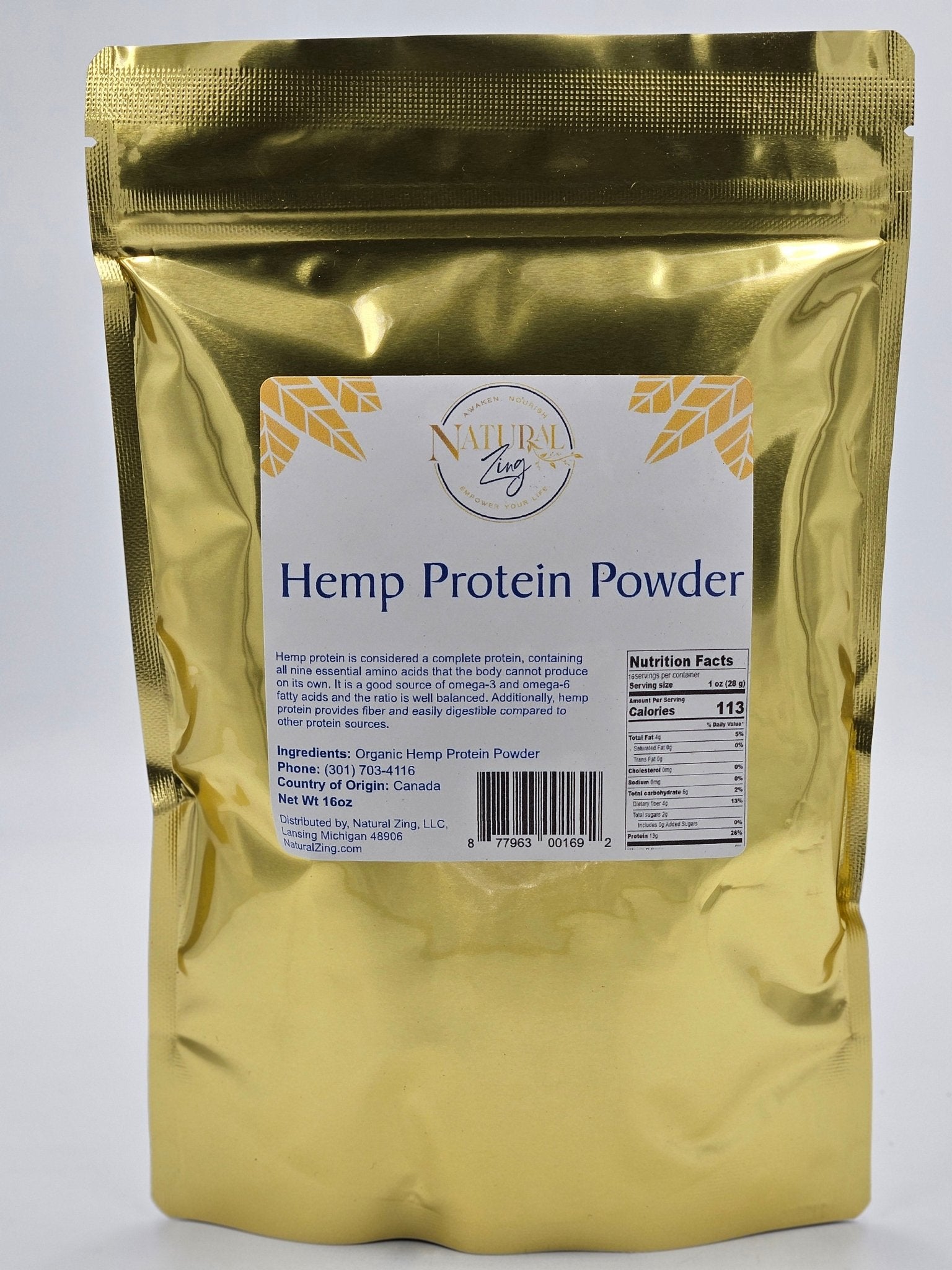 Hemp Protein Powder 16 oz - Natural Zing
