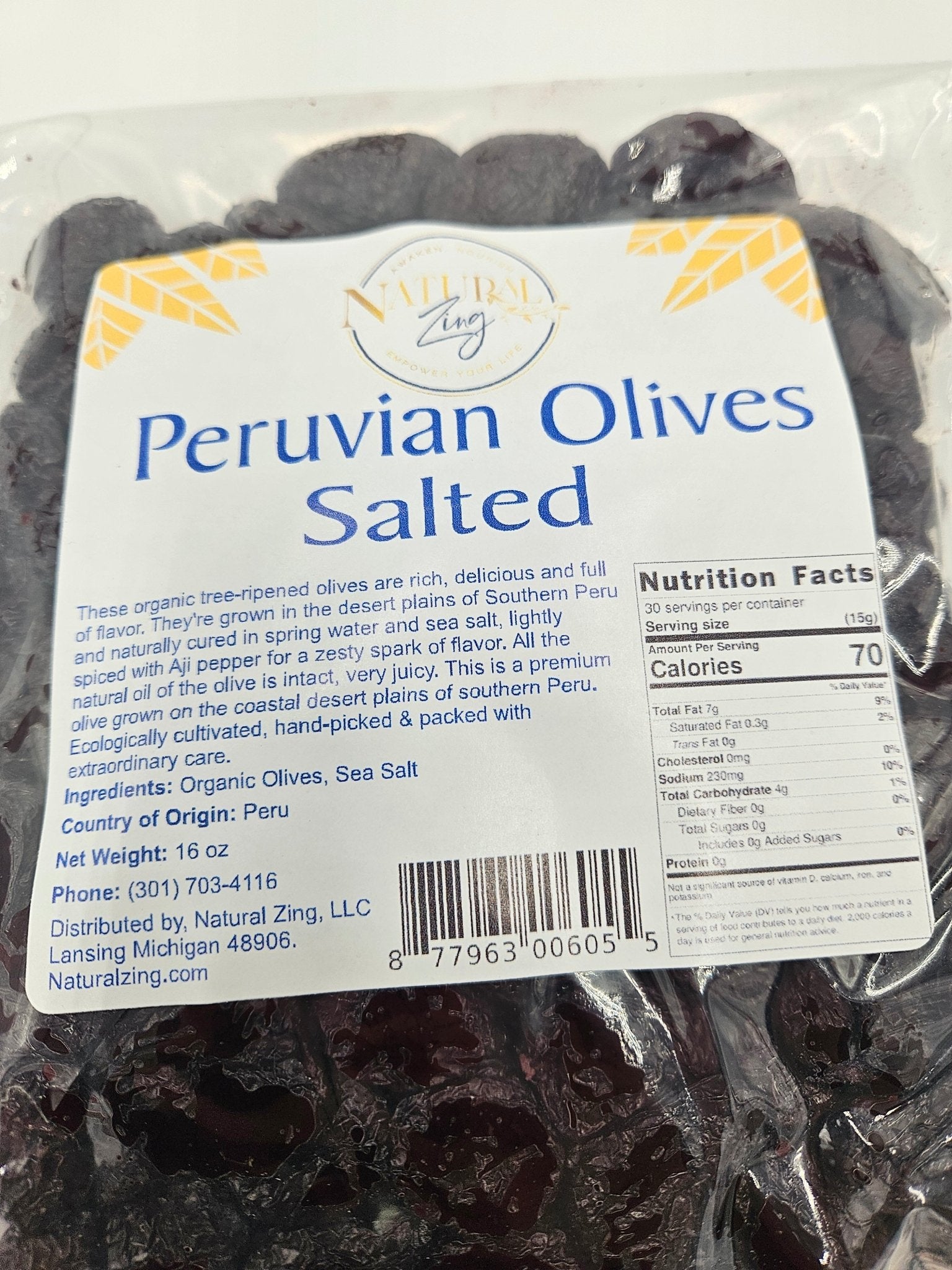 Peruvian Black Dried Olives (Salted, Pitted) 16 oz bag