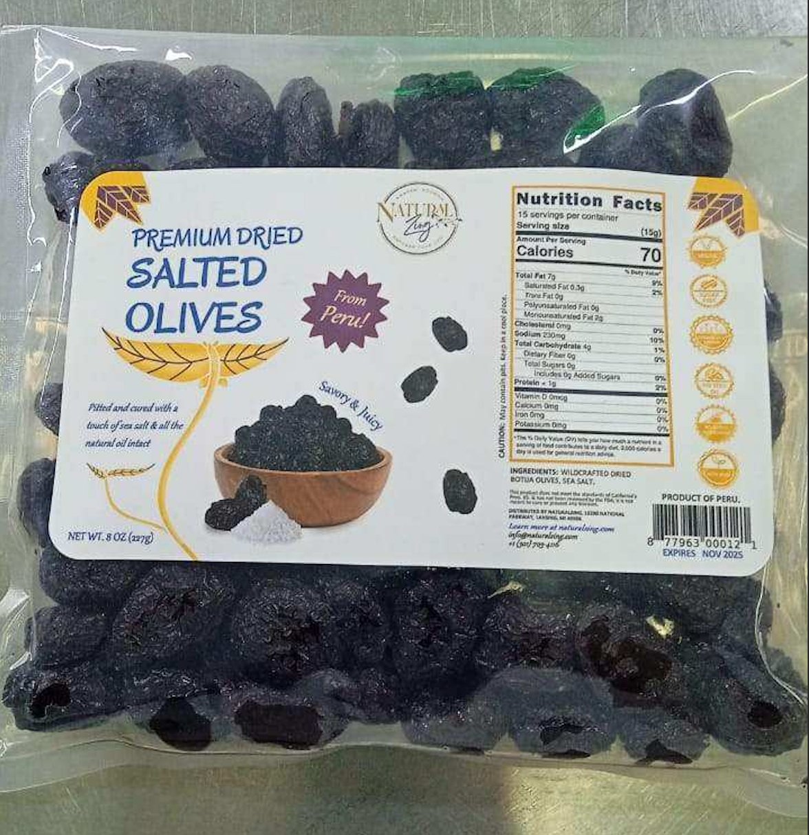Peruvian Black Dried Olives (Salted, Pitted) 8 oz bag- Out of Stock, Try our 16oz and 5oz