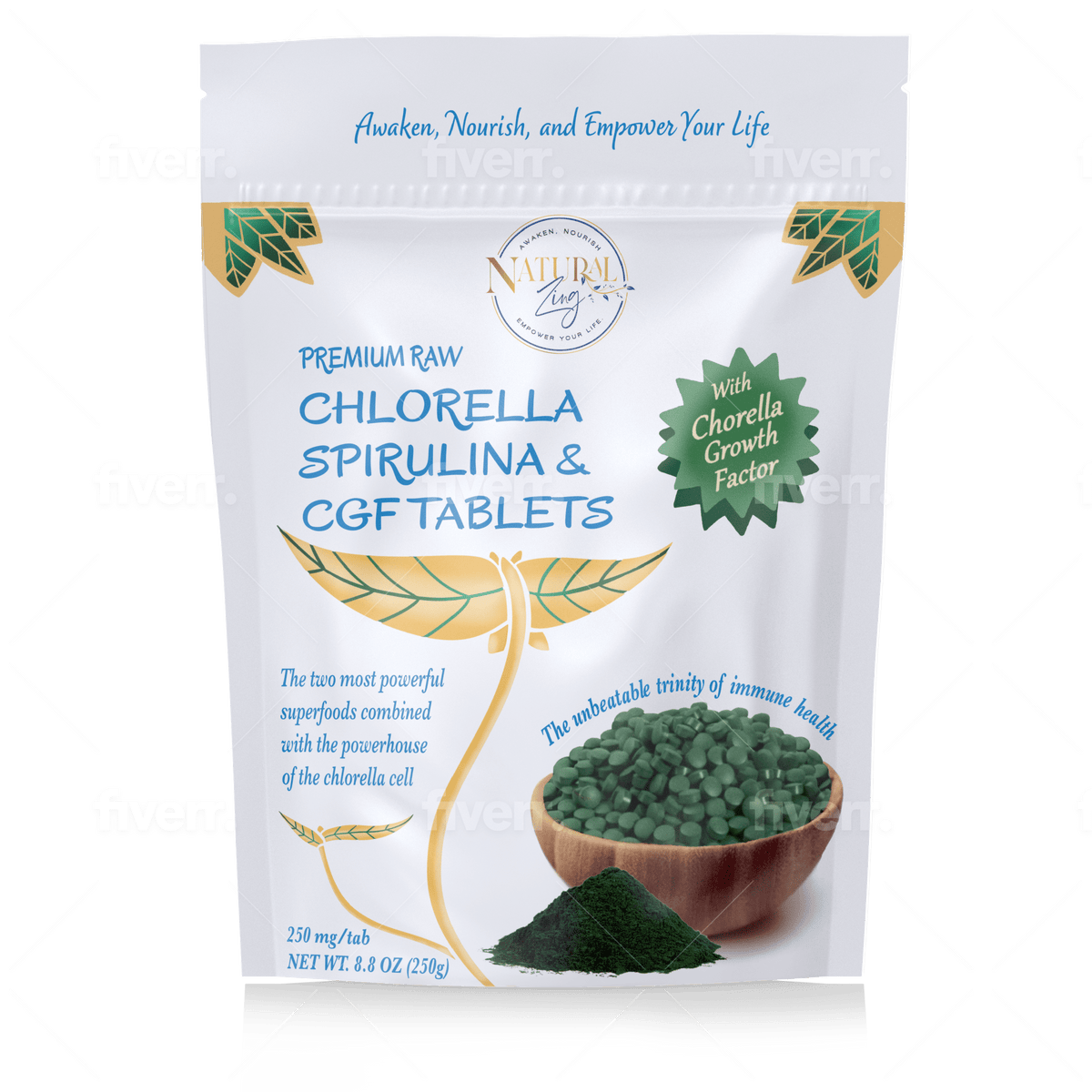Chlorella/Spirulina/Chlorella Growth Factor Tablets 45/45/10 - Natural Zing