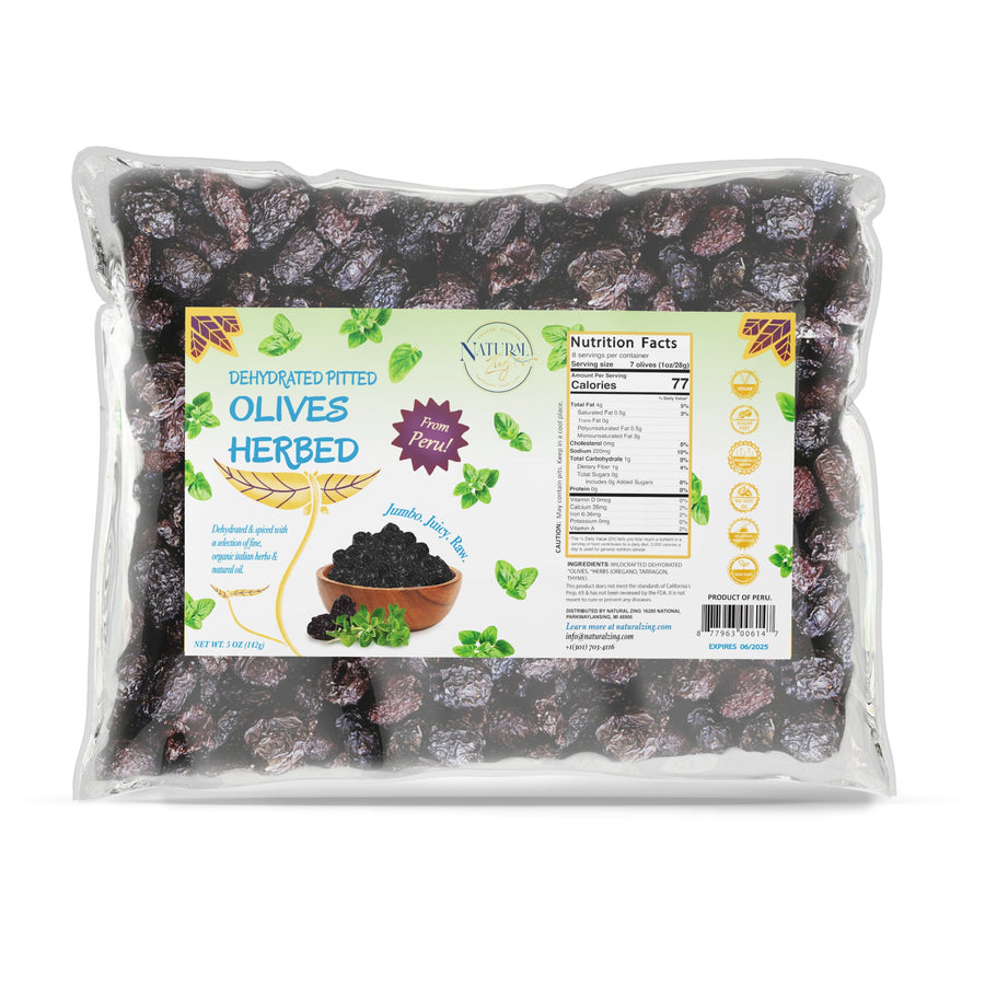 Herbed Peruvian Botija Black Dried Olives (Pitted) - Natural Zing