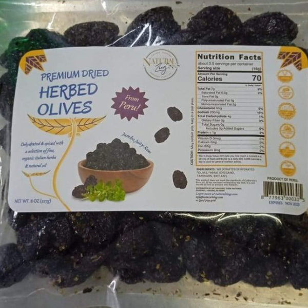 Herbed Peruvian Botija Black Dried Olives (Pitted) - Natural Zing