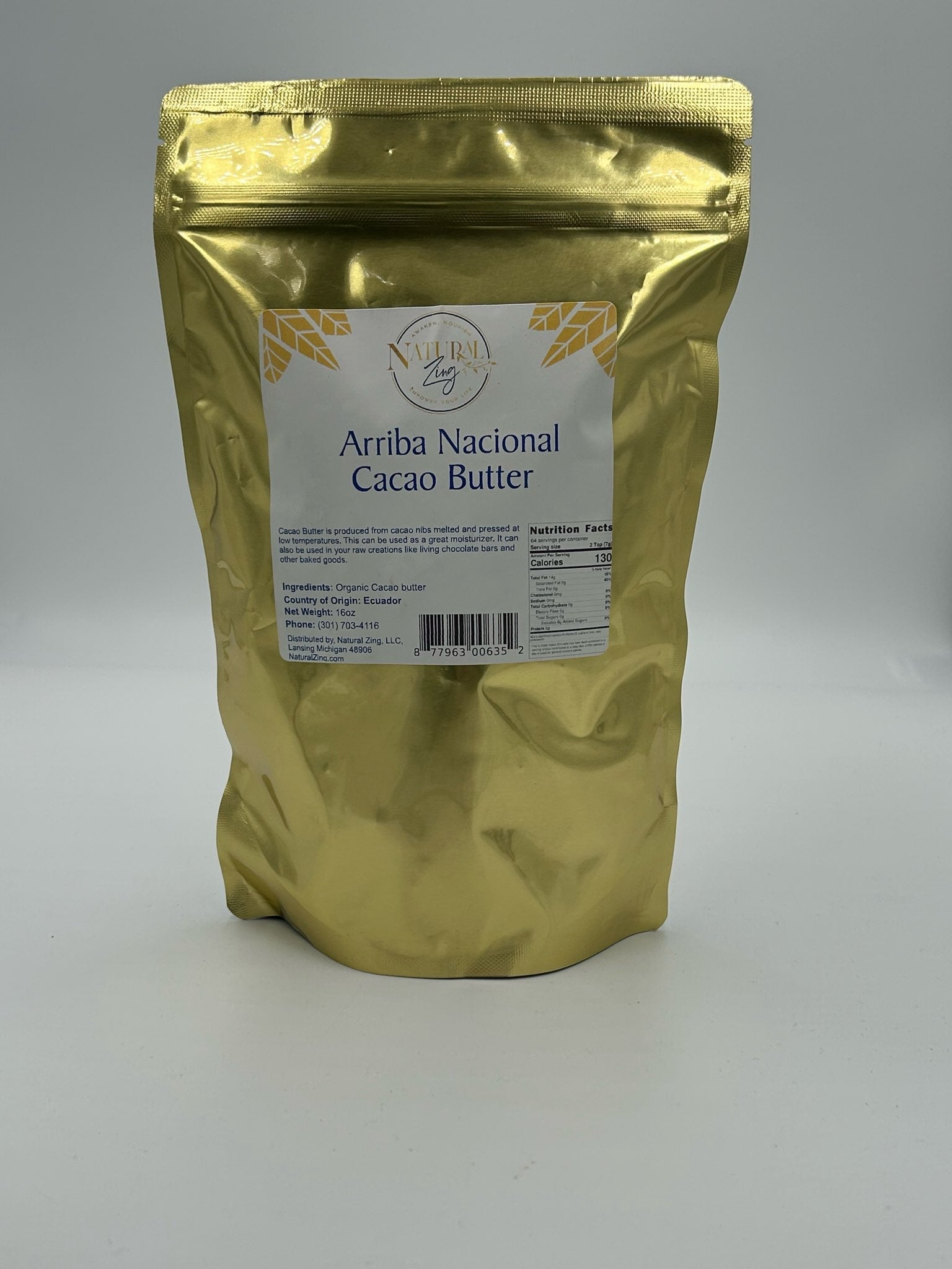 Raw Cacao Butter 16 oz- Arriba Nacional - Natural Zing