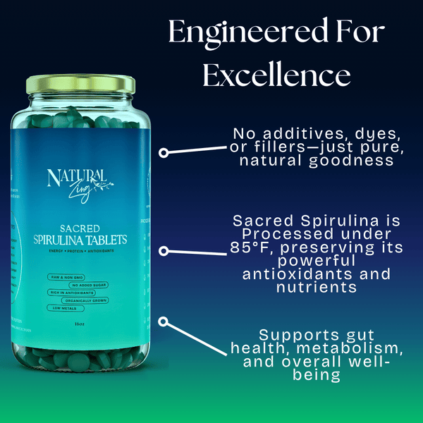 Sacred Spirulina- Organically Grown Spirulina Tablets, 16oz, 151 Servings - Natural Zing