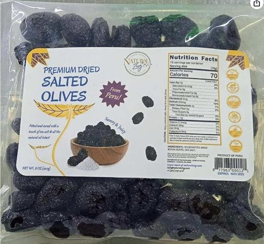 Salted Peruvian Botija Black Dried Olives (Pitted) - Natural Zing