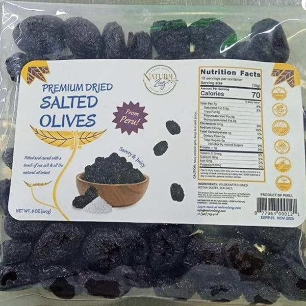 Salted Peruvian Botija Black Dried Olives (Pitted) - Natural Zing