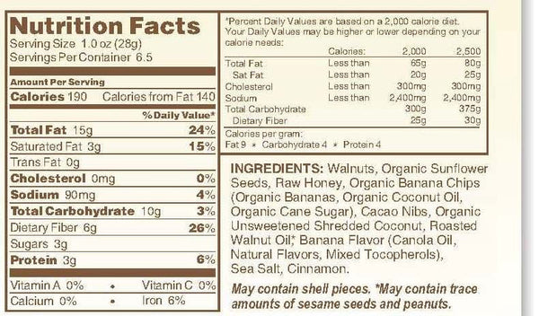 Veronica's Health Crunch - Chocolate, Banana & Walnut - Natural Zing