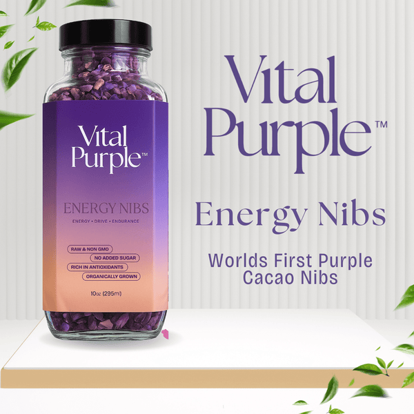 Vital Purple: High Flavanol Cocoa Nibs 10z | High Antioxidant | Low Cadmium | Raw Cacao - Natural Zing