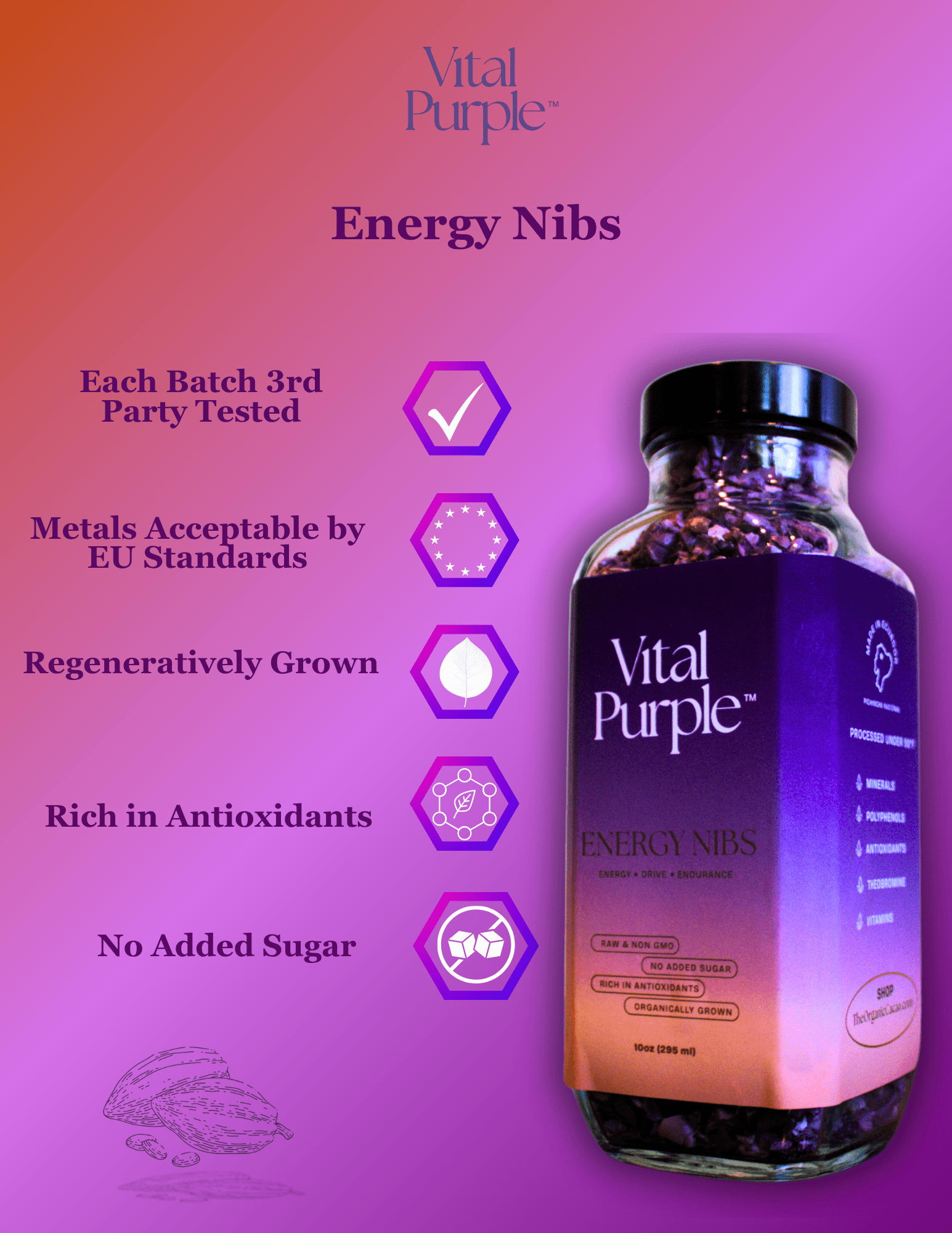 Vital Purple: High Flavanol Cocoa Powder- 25% Fat | 6 oz | High Vital Purple: High Flavanol Cocoa Powder- 25% Fat | 6 oz | High