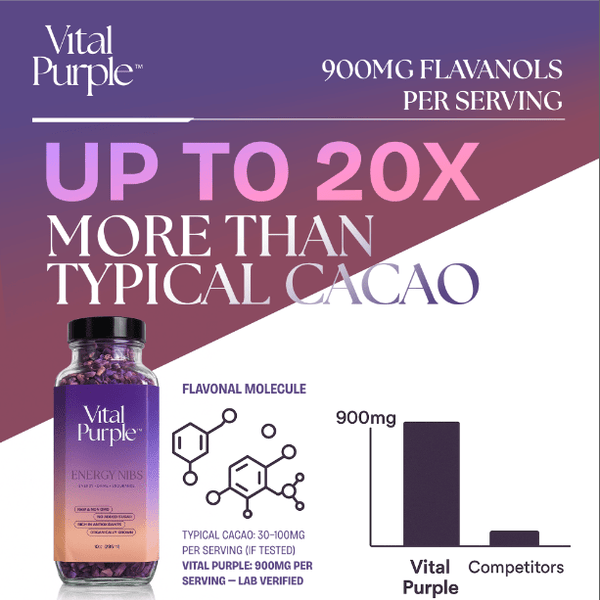 Vital Purple: High Flavanol Cocoa Nibs 10z | High Antioxidant | Low Cadmium | Raw Cacao - Natural Zing