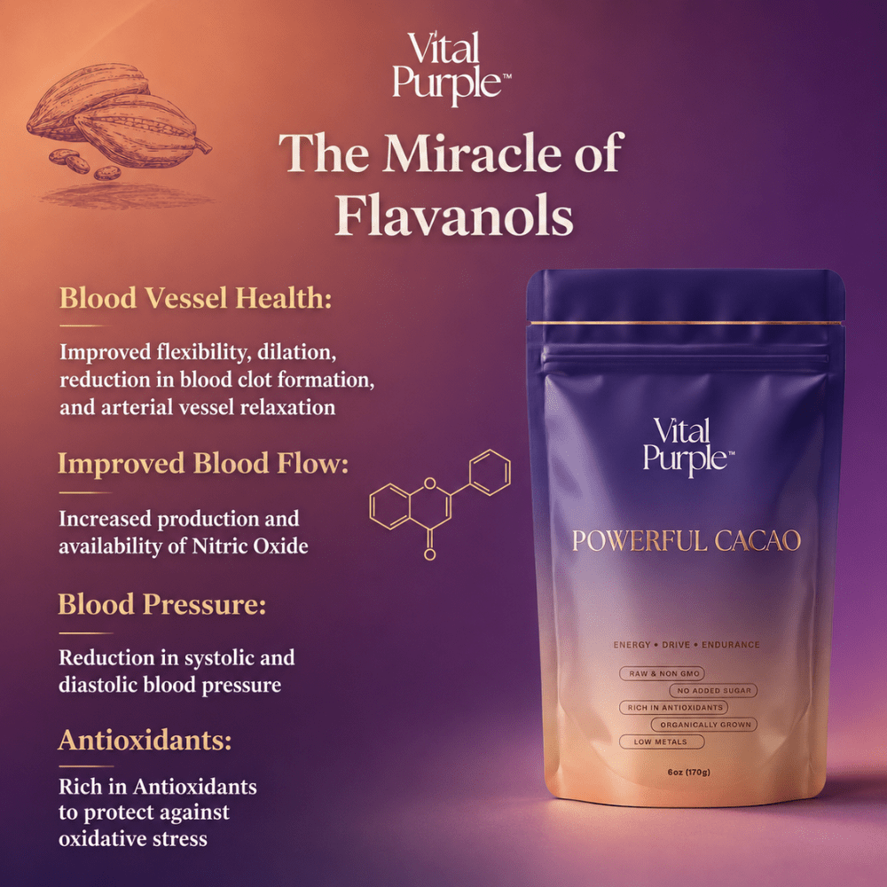 Vital Purple: High Flavanol Cocoa Powder- 25% Fat | 6 oz | High Antioxidant Cacao | Low Cadmium Cacao - Natural Zing
