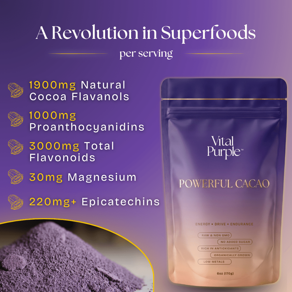 Vital Purple: High Flavanol Cocoa Powder- 25% Fat | 6 oz | High Antioxidant Cacao | Low Cadmium Cacao - Natural Zing