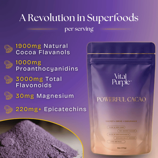 Vital Purple: High Flavanol Cocoa Powder- 25% Fat | 6 oz | High Antioxidant Cacao | Low Cadmium Cacao - Natural Zing