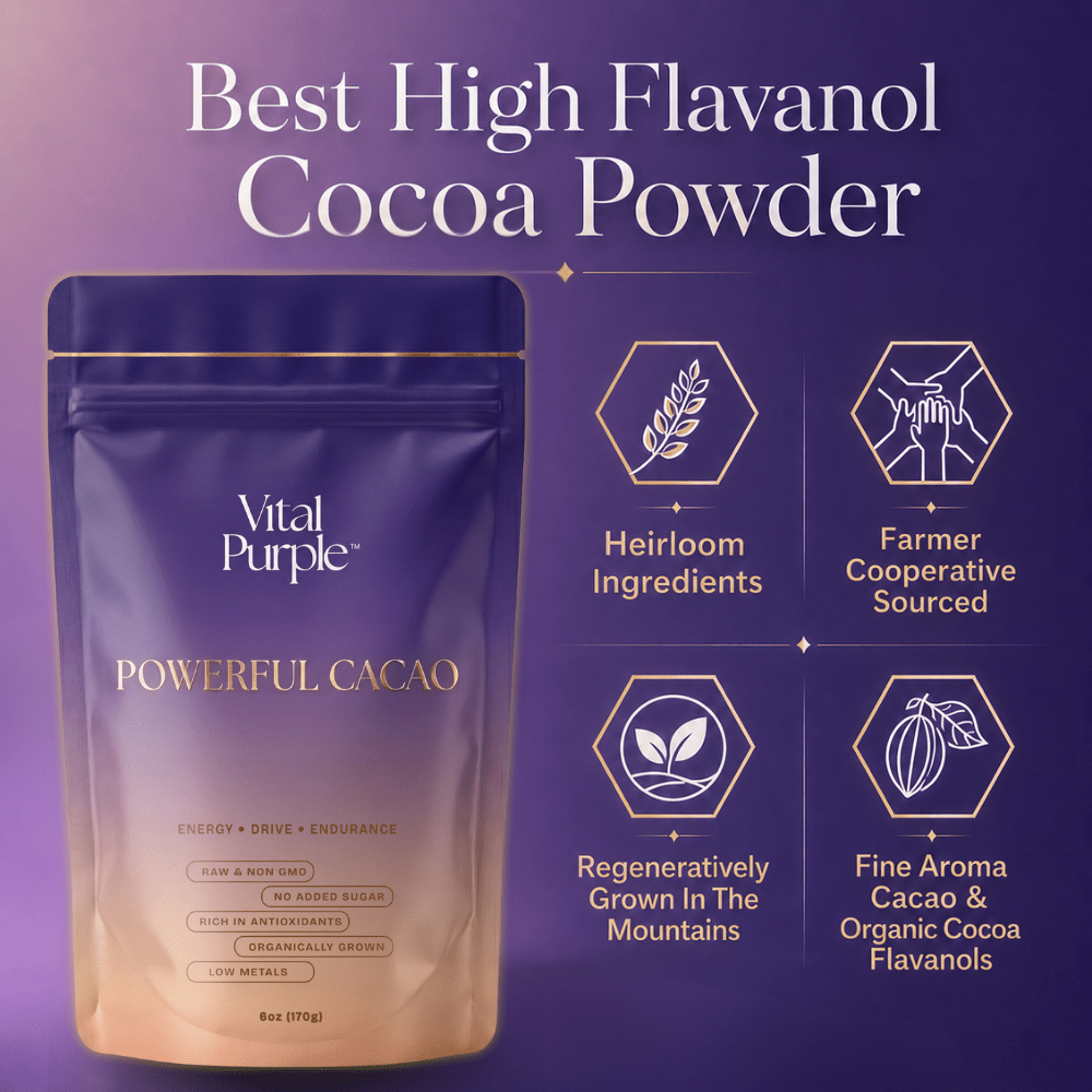 Vital Purple: High Flavanol Cocoa Powder- 25% Fat | 6 oz | High Antioxidant Cacao | Low Cadmium Cacao - Natural Zing