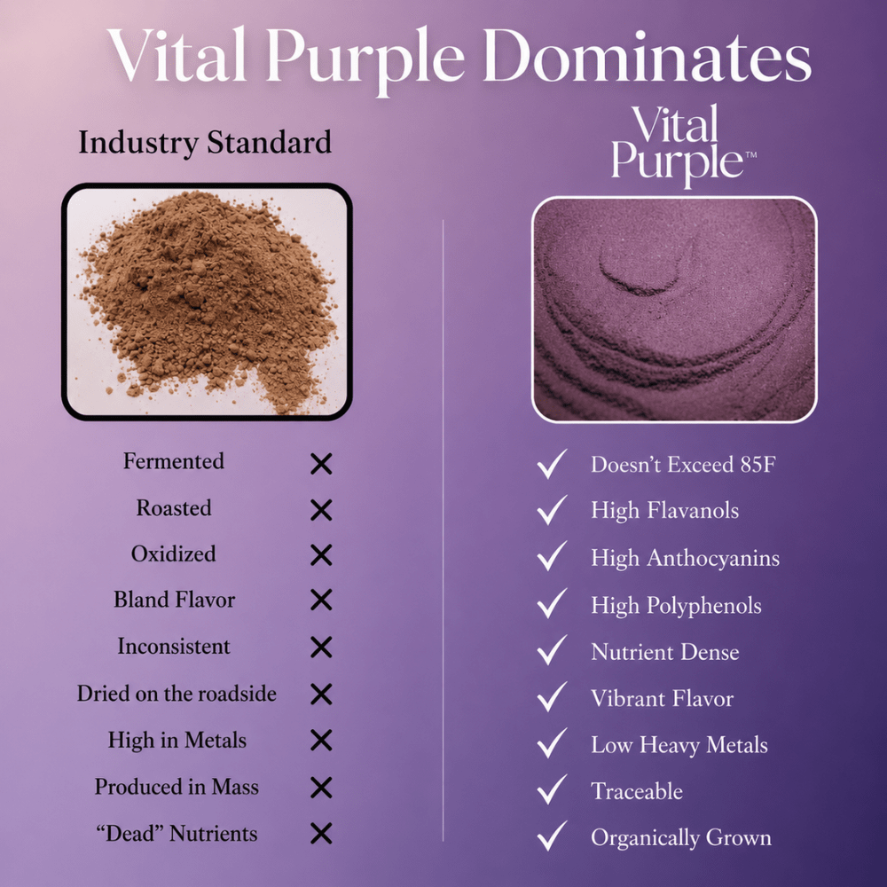 Vital Purple: High Flavanol Cocoa Powder- 25% Fat | 6 oz | High Antioxidant Cacao | Low Cadmium Cacao - Natural Zing