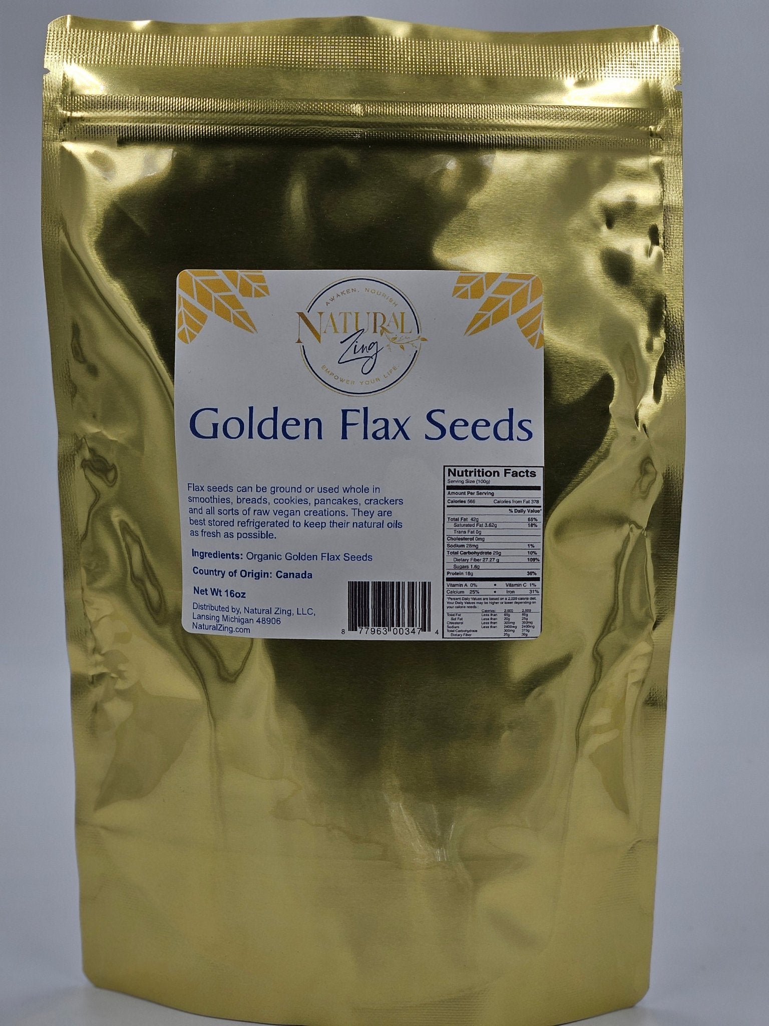 ***【3 pack】-Flax Seeds, Golden 16 oz