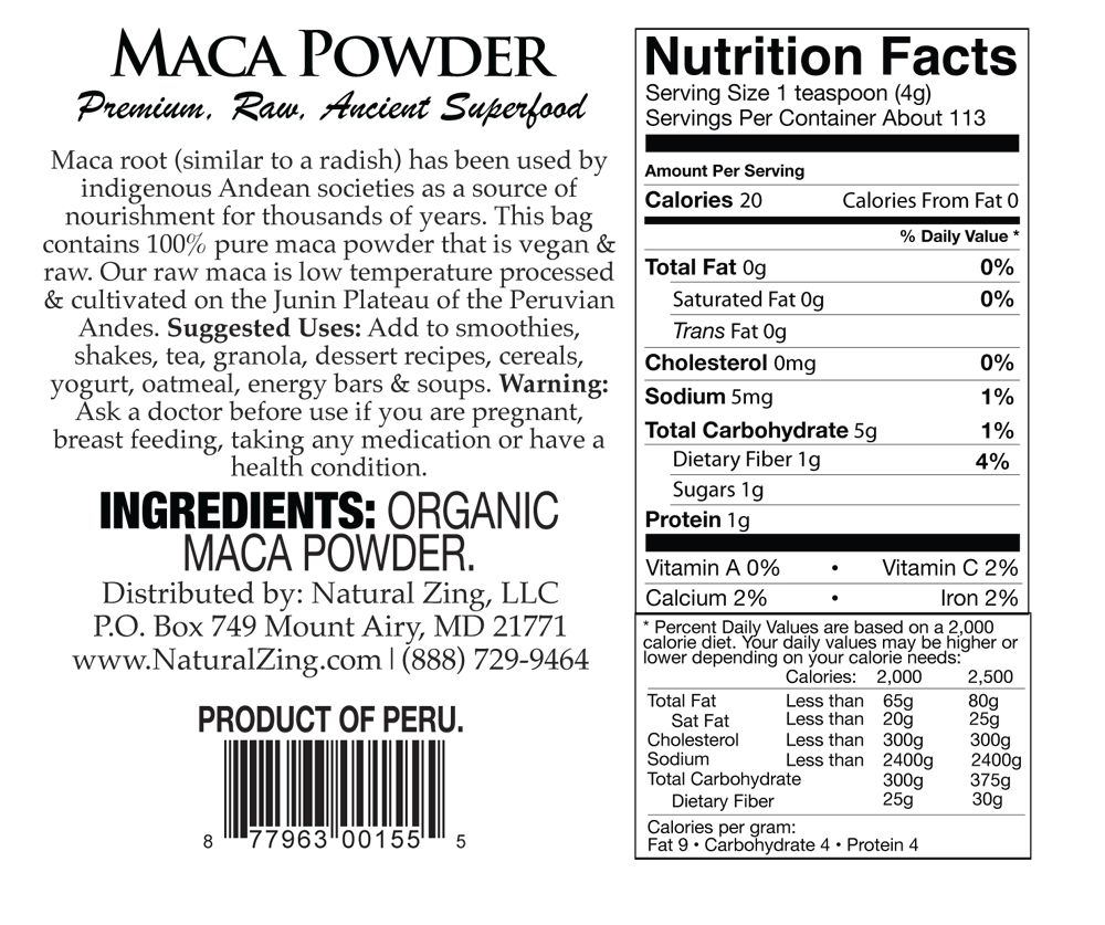 ***【3 pack】-Maca Powder 16 oz, Premium - Natural Zing