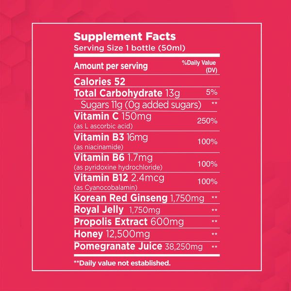 Bee & You: Energy Immune Shot |Natural Pomegranate Taste| Caffeine-Free - Natural Zing