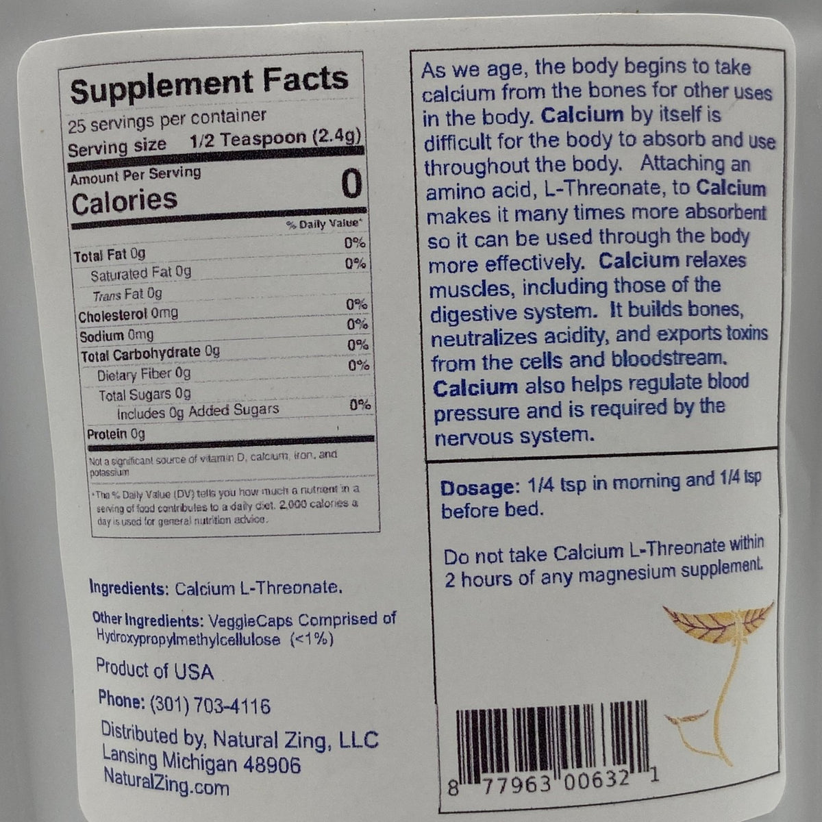 Bone Builder: Calcium-L-Threonate Powder 2oz - Natural Zing