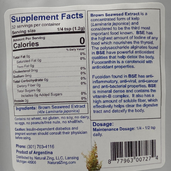 Brown Seaweed Extract Powder 2oz (60 Capsules) - Natural Zing