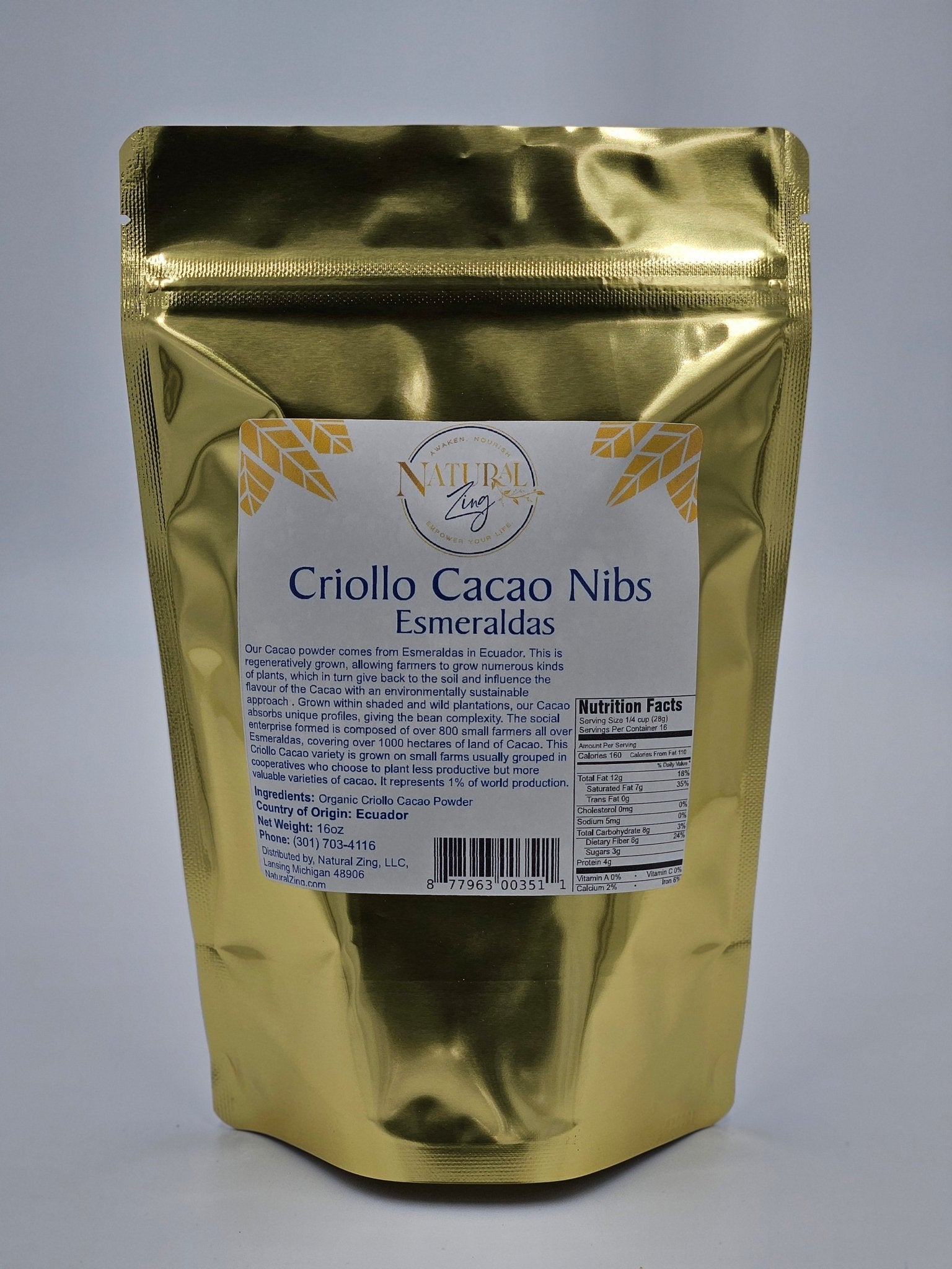 Cacao Nibs 16 oz- Criollo - Natural Zing
