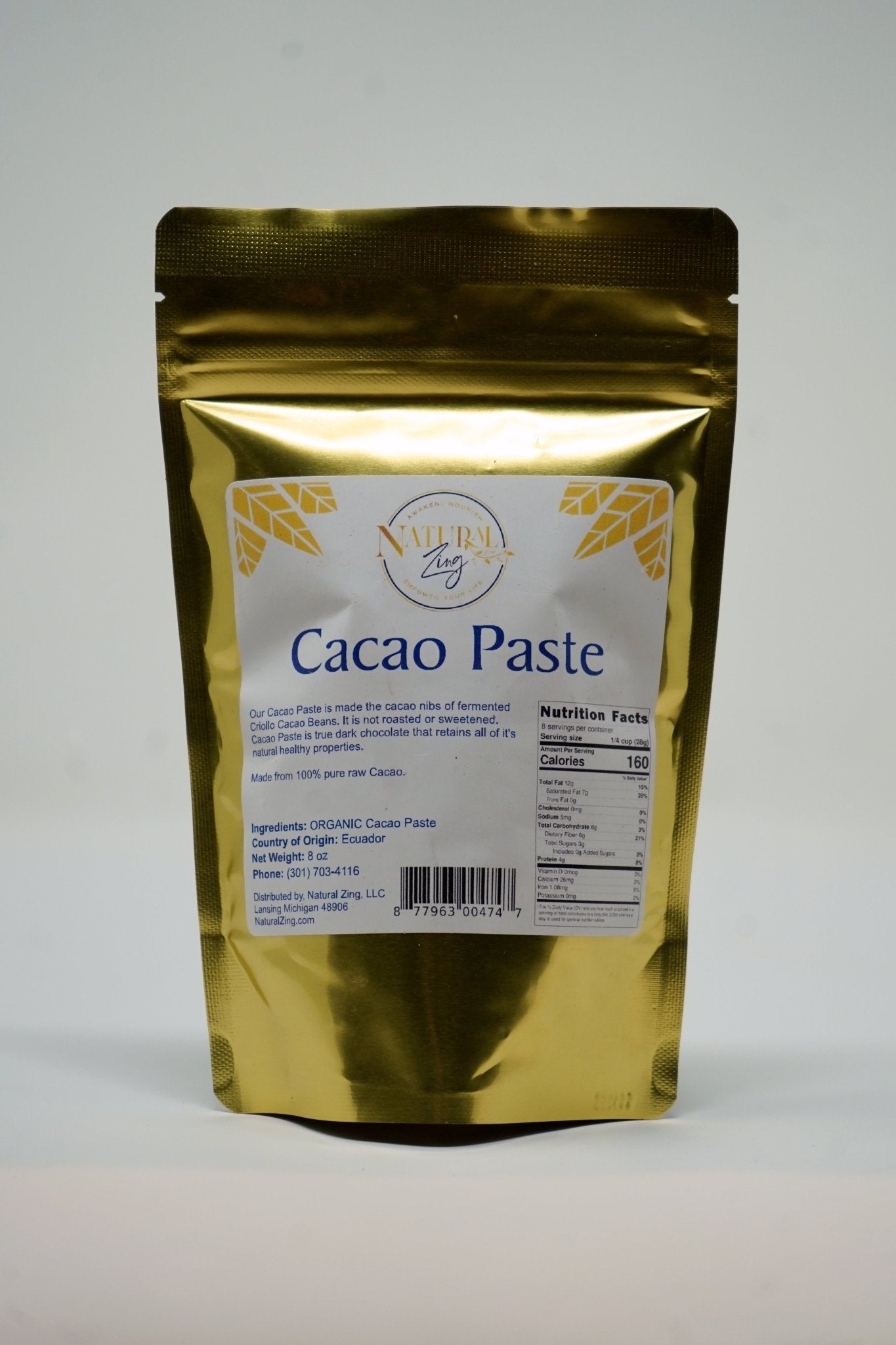 Raw Cacao Paste (100% Pure Cacao) 8 oz Criollo