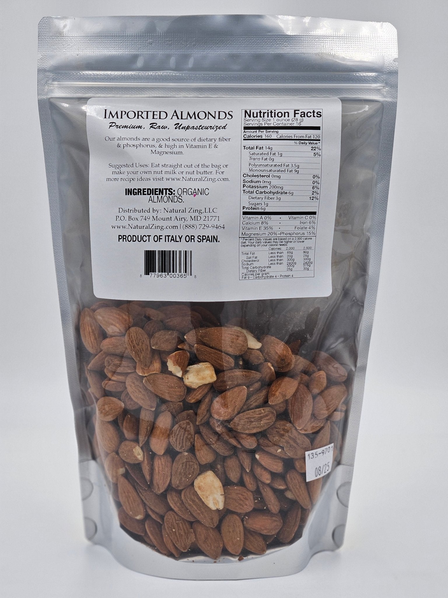 Imported Almonds 16 oz - Natural Zing