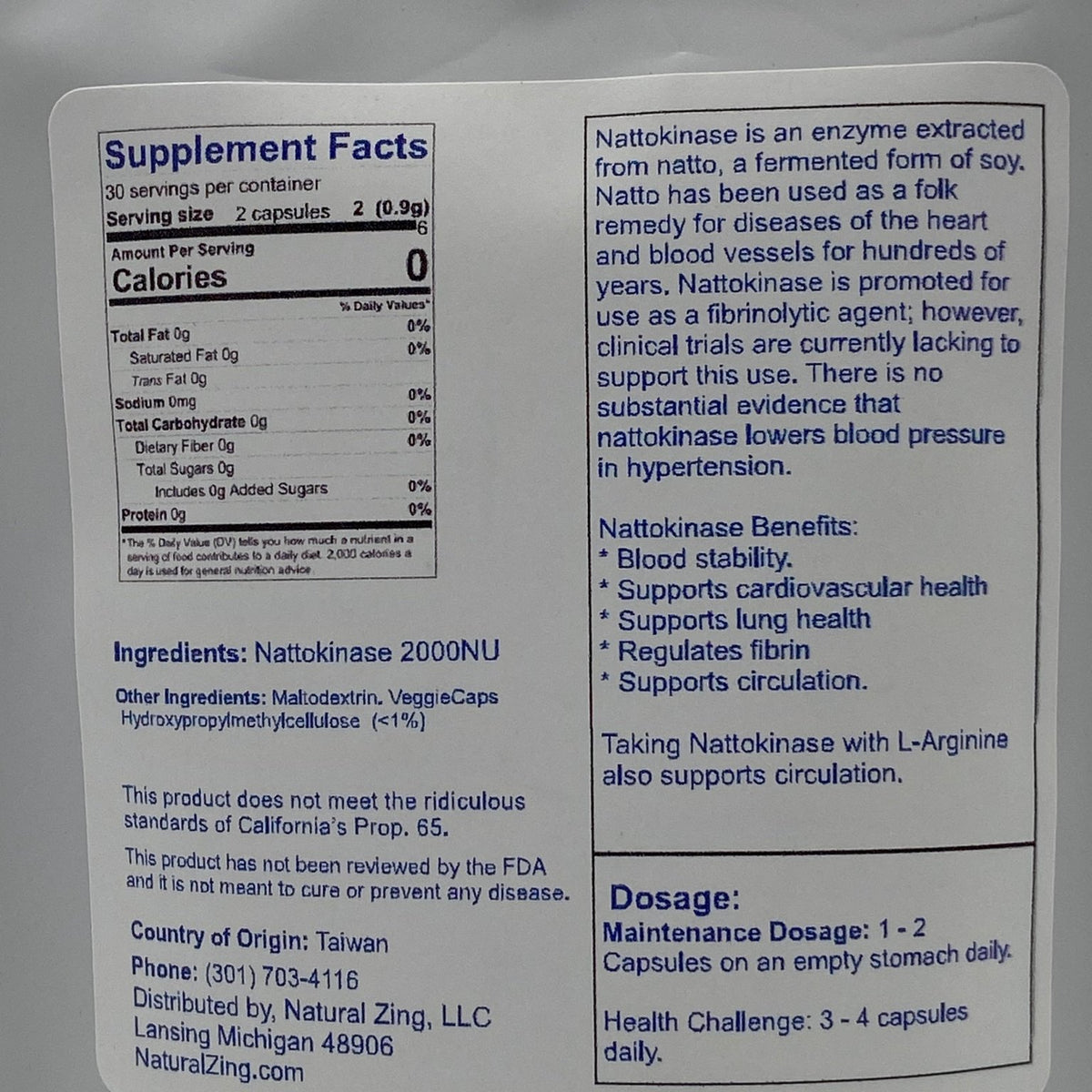 Nattokinase W/Maltodextrose (60 Capsules) - Natural Zing