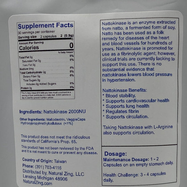 Nattokinase W/Maltodextrose (60 Capsules) - Natural Zing