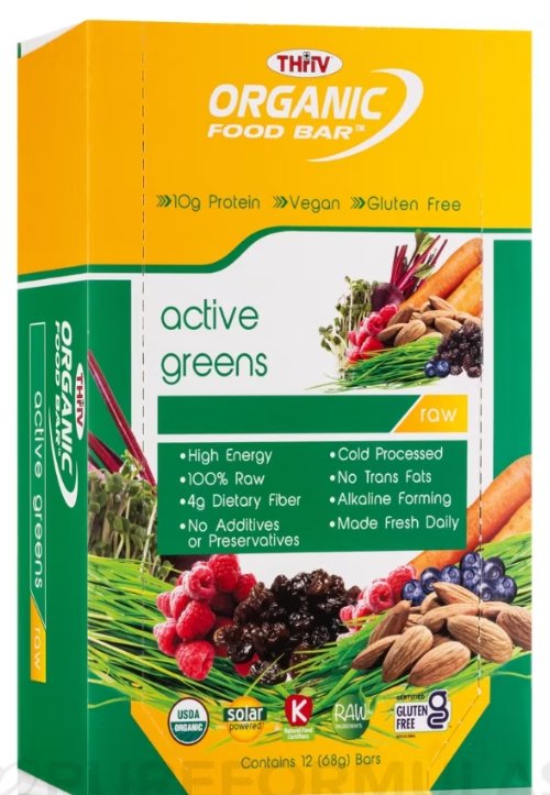 Organic Food Bar, Active Greens 【 Box of 12】