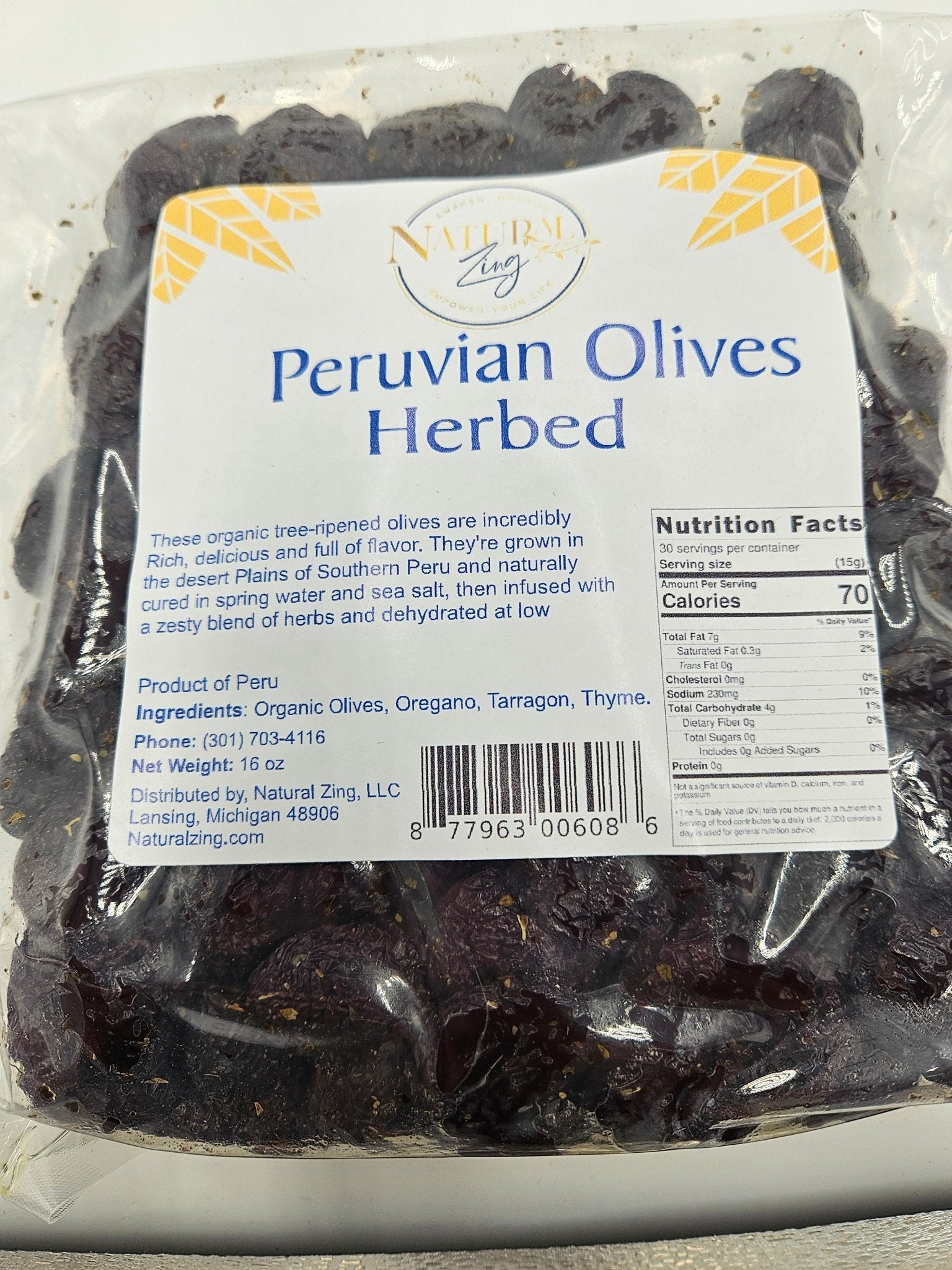 Peruvian Black Dried Olives (Herbed, Pitted) 16 oz