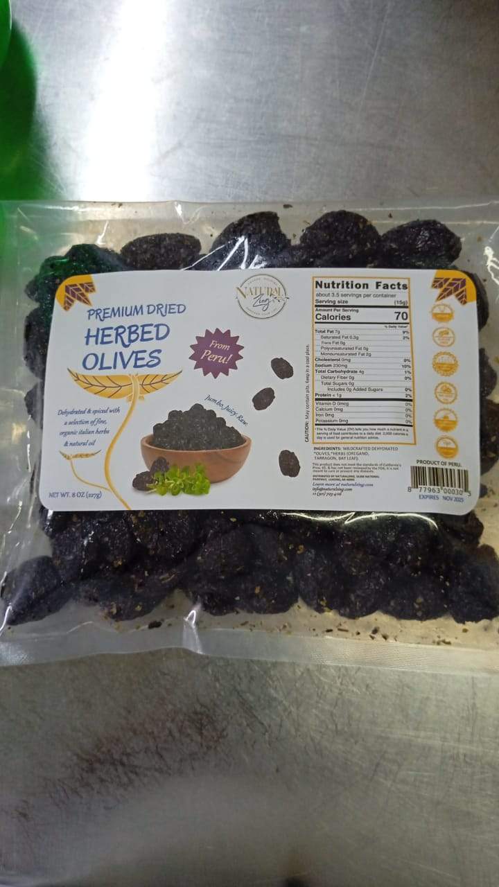 Peruvian Black Dried Olives (Herbed, Pitted) 8 oz