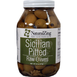 Sicilian Style Olives (Pitted) 24 oz quart jar, Case of 12 - Natural Zing