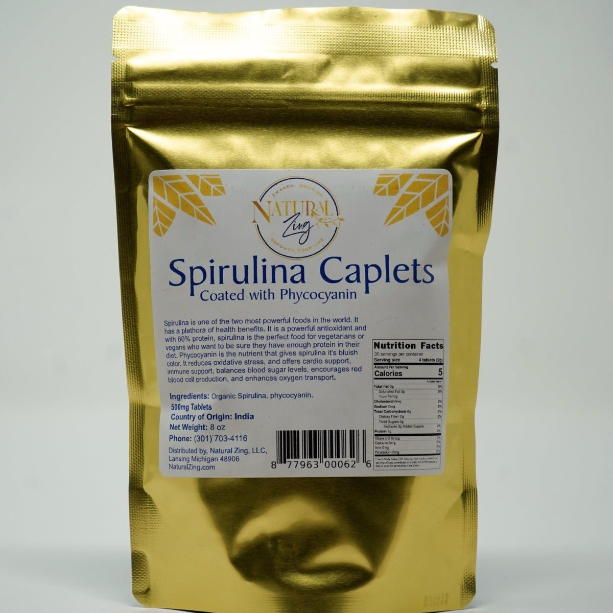Zura Blue Spirulina Tablets, 8 oz, 500 mg - Natural Zing